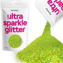 Hemway Premium Ultra Sparkle Glitter Multi Purpose Metallic Flake for Arts Crafts Nails Cosmetics Resin Festival Face Hair - Lime Green Holographic - Ultrafine (1/128