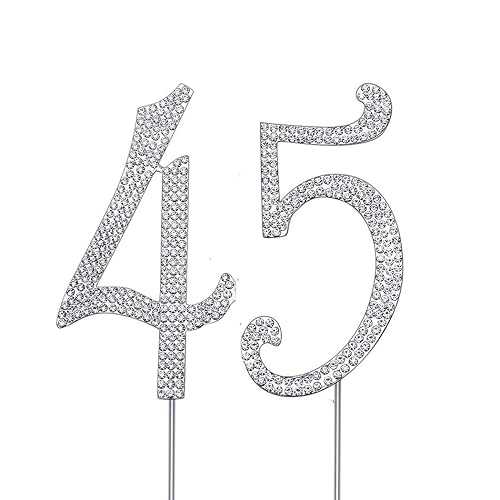 MAGJUCHE シルバー 45 インチ クリスタルケーキトッパー、数字 45 ラインストーン 45 歳の誕生日ケーキトッパー、男性または女性の誕生日または 45 周年記念パーティーデコレーションサプライ MAGJUCHE Silver 45" Crystal Cake Topper, Number 45 Rhin