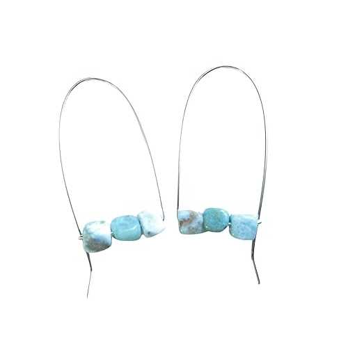 The Grumpy Octopus Natural Gemstone Birthstone and Crystal Modern Hoop Earrings (Natural Larimar..
