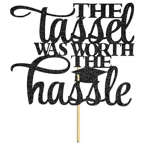 Hotmoon The Tassel was Worth The Hassle Cake Topper, Congrats Grad 2025 Graduation Party Decorations Supplies - High School/College/Master Graduate Photo Props for Boy Girl