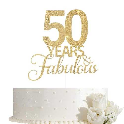 50 周年記念ケーキトッパー、50 歳の誕生日ケーキトッパー、ゴールドグリッター付き 50 周年記念ケーキトッパー ALPHA K 50 Years Fabulous Cake Topper, 50th Birthday Cake Topper, 50th Anniversary Cake Topper with Gold Glitter