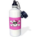 3dRose Cute Pink Goth Punk Skull and Crossbones Girl Sports Water Bottle, 21 oz, White