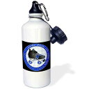 3dRose "Derby Chicks Roll With It Blue and Black with Black Roller Skate" Sports Water Bottle, 21 oz, White