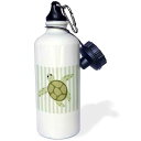 3dRose Cute Sea Turtle Design Green Stripe Sports Water Bottle, 21 oz, White