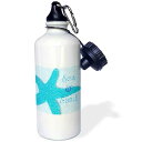3dRose "Aqua Sea and Sand Starfish Beach themed Ocean Art" Sports Water Bottle, 21 oz, White