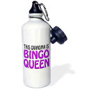 3dRose This Grandma Is Bingo Queen, Purple, Sports Water Bottle, 21 oz, White