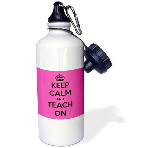 3dRose Keep Calm & Teach On, Pink & Black Sports Water Bottle, 21 oz, Brown