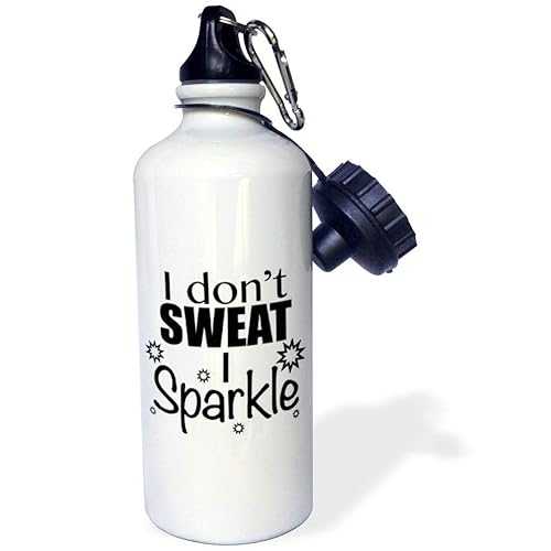 3dRose I Dont Sweat I Sparkle, Black Sports Water Bottle, 21 oz, Multicolor