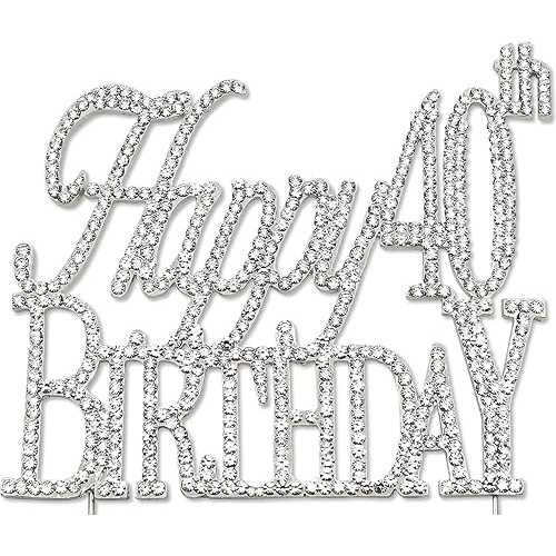 Happy 40th Birthday ケーキトッパー、シルバークリスタルラインストーン Sparkly Happy 40th Birthday Cake Topper, Silver Crystal Rhinestone
