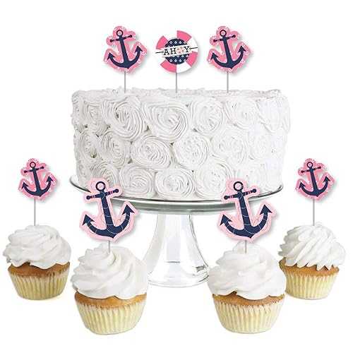 Big Dot of Happiness Ahoy - Nautical Girl - Dessert Cupcake Toppers - Baby Shower, Birthday Party Clear Treat Picks - Set of 24