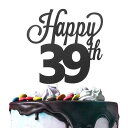 LINGTEER Happy 39th Birthday Black Cake Topper - Cheers to 39th Birthday 39 Year...