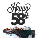 LINGTEER Happy 58th Birthday Black Cake Topper - Cheers to 58th Birthday 58 Year...