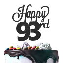 LINGTEER Happy 93rd Birthday Black Cake Topper - Cheers to 93rd Birthday 93 Year...