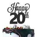 LINGTEER Happy 20th Birthday Black Cake Topper - Cheers to 20th Birthday Twenty Years Old Birthday Party Gift Decorations Sign.