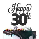 LINGTEER Happy 30th Birthday Black Cake Topper - Cheers to 30th Birthday Thirty ...