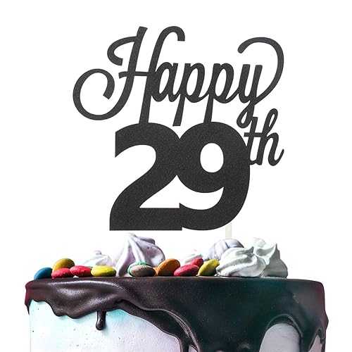 LINGTEER Happy 29th Birthday Black Cake Topper - Cheers to 29th Birthday 29 Years Old Birthday Party Gift Decorations Sign. LINGTEER Happy 29th Birthday Black Cake Topper - Cheers to 29th Birthday 29 Years Old Birthday Party Gift Decorations Sign.