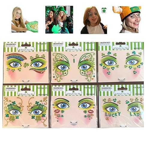 St Patricks Day Accessories Costume Temporary Glitter Face Art Crystal Stickers Temporary Tattoo Tattoo Stencil Kit 130 Pieces Ages 12 and Up