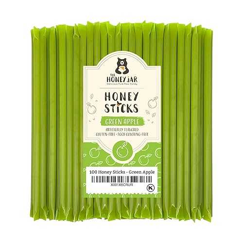 The Honey Jar Green Apple Flavored Honey Sticks - Pure Honey Straws For Tea, Coffee, or a Healthy Treat - One Teaspoon of Flavored Honey Per Stick - Made In The USA with Real Honey - (100 Count)