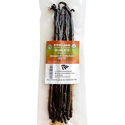 FITNCLEAN HERBS AND SPICES 10 Organic Madagascar Vanilla Beans Grade A/B. Certified USDA Organic. 5"-7" by FITNCLEAN VANILLA for Extract and Everything Vanilla.