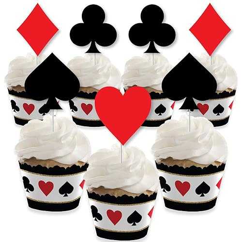 Big Dot of Happiness Las Vegas - Cupcake Decoration - Casino Party Wrappers and Treat Picks Kit - Set of 24