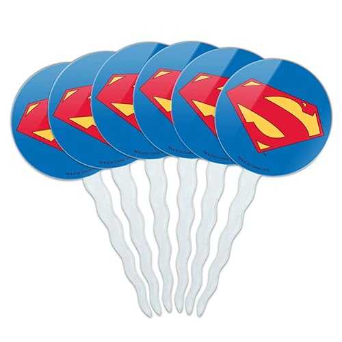 GRAPHICS & MORE Superman New 52 Shield Logo Cupcake Picks Toppers Decoration Set of 6