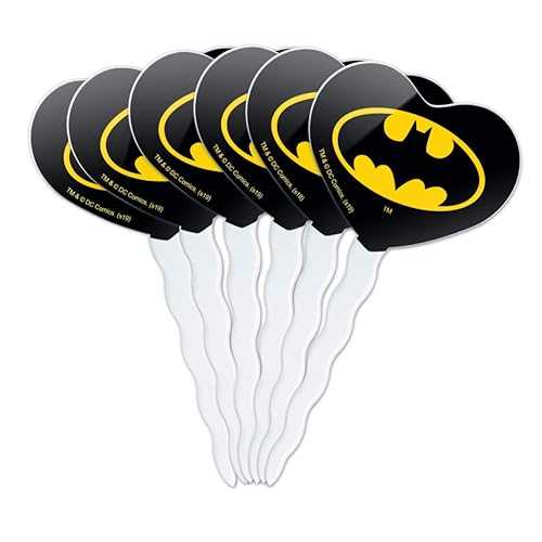 GRAPHICS & MORE Batman Classic Bat Shield Logo Heart Love Cupcake Picks Toppers Decoration Set of 6