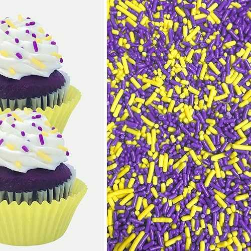 楽天GlomarketSprinkle Deco Yellow and Purple Cake Pop Cookie Cupcake Cakes Semi-Sweet Edible Confetti Decorations Sprinkles Desert Jimmies Toppers 6oz Bag