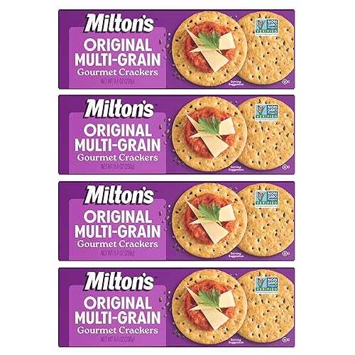 Milton's Craft Bakers Original Multi-Grain Gourmet Crackers - Non-GMO Project Verified Crackers, All Natural Ingredients, Kosher, Healthy Crackers, Great for Charcuterie Boards - 8.4 Oz, Pack of 4