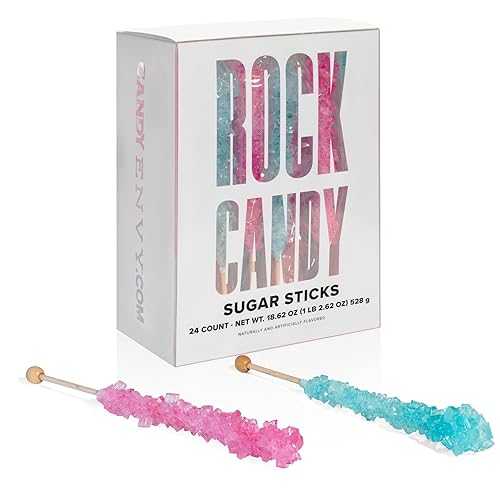 Candy Envy Light Blue and Pink Rock Candy Crystal Sticks - 24 Indiv. Wrapped - Cotton Candy & Cherry Flavored(4)