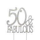 Honbay 50 & Fabulous Birthday Cake Topper Sparkly Bling Alloy Crystal Rhinestones Cake Topper Cake Decoration for 50th Birthday or Anniversary Party