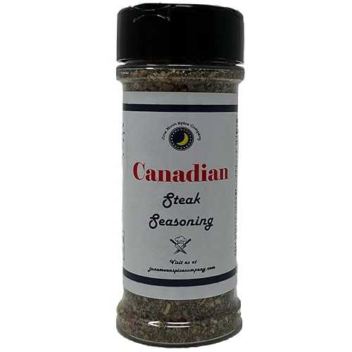 June Moon Spice Company Canadian Steak Seasoning Dry Rub Large Shaker Calorie Free Fat Free Saturated Fat Free Cholesterol Free Sugar Free Crafted in Small Batches Premium Irresistible Canadian Dry Rub for Steak A Flavo