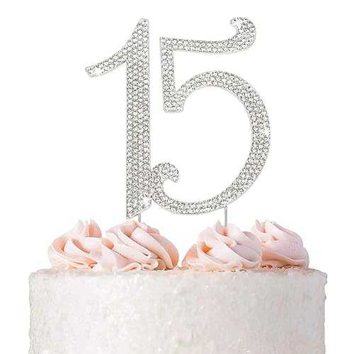 Crystal Creations 15 Cake Topper - Premium Silver Metal - 15th Birthday or Anniversary Party - Sparkly Rhinestone Quinceanera Cake Topper Decoration Makes a Great Centerpiece - Now Protected in a Box