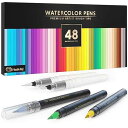 DOODLE HOG 48 Premium Watercolor Pens +2 Highly Blendable Markers, Real Brush Ti...