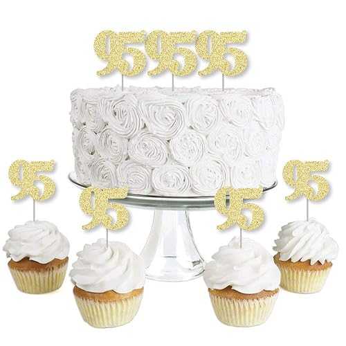 Big Dot of Happiness Gold Glitter 95 - No-Mess Real Gold Glitter Dessert Cupcake Toppers - 95th Birthday Party Clear Treat Picks - Set of 24