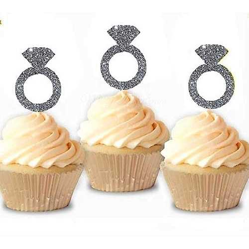 The Crafty Owl Various Designs of Pole Dancers/High Heels/Corset/Glasses/Bride & Groom Cupcake Toppers for Birthday/Bridal Shower/Wedding/New Years Events/Party/Bachelor Party sets of 12 (Silver Rings)