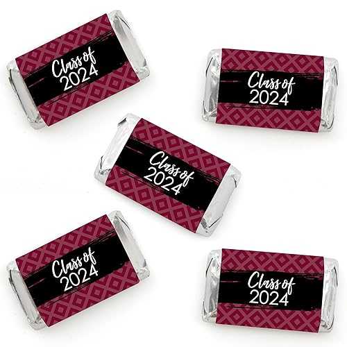 Big Dot of Happiness 2024 Maroon Graduation Party - Mini Candy Bar Wra...