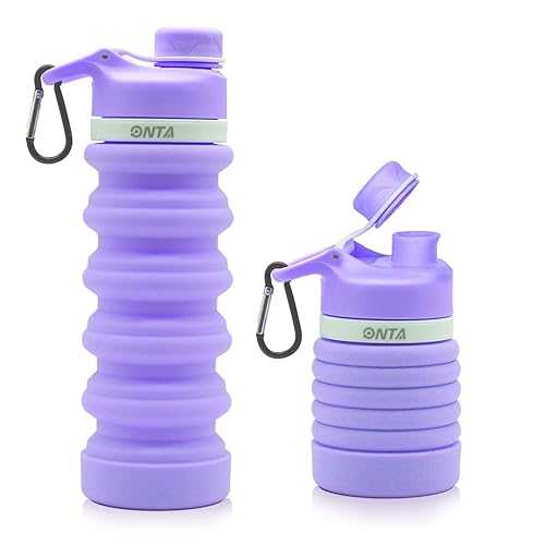 ONTA Collapsible Water Bottle- BPA Free Silicone Foldable Water Bottle for Travel,Silicone Portable Leak-Proof Travel Water Bottle 20 oz, purple