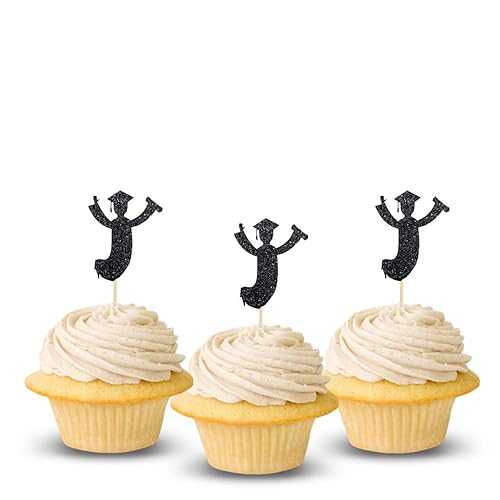 卒業カップケーキ トッパー カラー ブラック 12 パック デコレーション ケーキ 卒業 Picwrap Graduation Cupcake Topper Color Black 12 Pack Decoration Cake Graduation