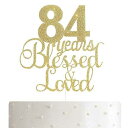 ALPHA K 84歳の誕生日/記念日ケーキトッパー – 84年間祝福され愛されたケーキトッパー ゴールドグリッター付き ALPHA K 84th ...