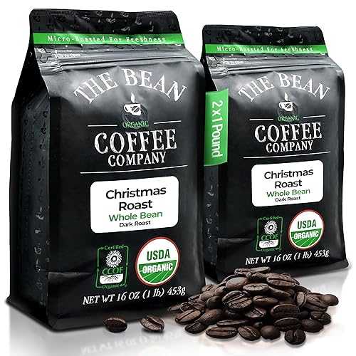 The Bean Coffee Company The Bean Organic Coffee Company Christmas Roast, Dark Roast, Whole Bean Coffee, 16-Ounce Bags (Pack of 2)