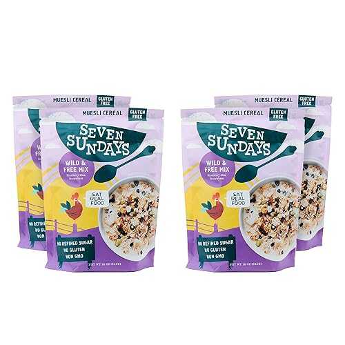 Seven Sundays Wild & Free Blueberry Chia Muesli Cereal {12 oz. pouches, 4 Count} Gluten Free Certified Non GMO No Refined Sugar Kosher