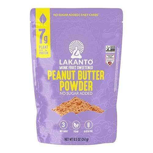 Lakanto Peanut Butter Powder - Sweetened with Monk Fruit Sweetener, 7g Protein, Powdered PB from Roasted Peanuts, 3g Net Carbs, Keto, Vegan, Gluten Free, Smoothies, Sauces, Baking (8.5 Oz) Lakanto Peanut Butter Powder - Sweetened with Monk Fruit Sweetener, 7g Protein, Powdered PB from Roasted Peanuts, 3g Net Carbs, Keto, Vegan, Gluten Free, Smoothies, Sauces, Baking (8.5 Oz)