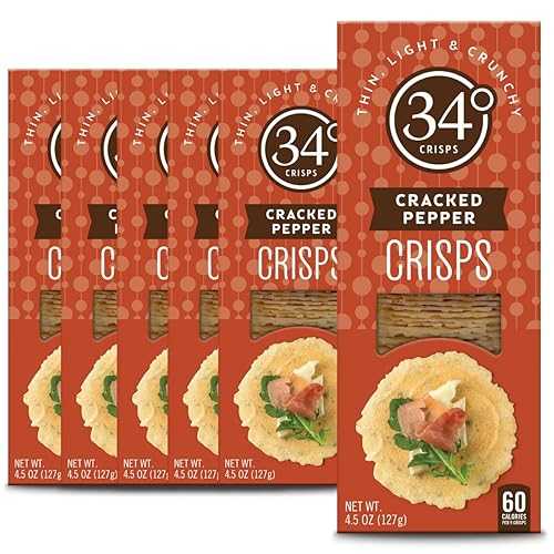 34 Degrees Cracked Pepper Crisps Light & Crunchy Thin Crackers for Cha...