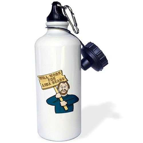 3dRose "Funny Humorous Man Guy With A Sign Will Work For Lima Beans" Sports Water Bottle, 21 oz, White