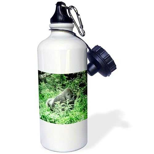 3dRose "Silverback gorilla in leaves green tinted" Sports Water Bottle, 21 oz, White