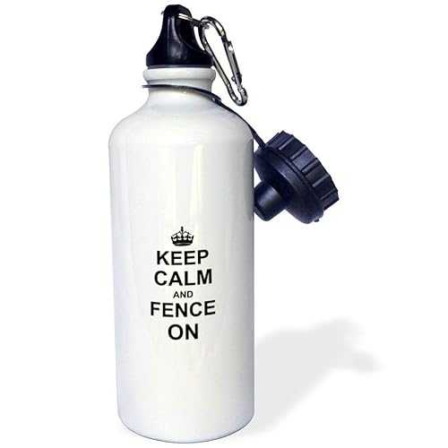 3dRose Keep Calm and Fence on-Carry on Fencing-Gift for Fencers-Sword Fighting Sport Fun Funny Humor Sports Water Bottle, 21 oz, White