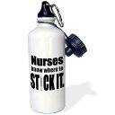 3dRose Nurses Know Where to Stick It, Black Sports Water Bottle, 21 oz, Multicol...