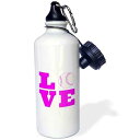 3dRose Love softball pink white Sports Water Bottle, 21 oz, Multicolor