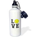 3dRose "Print of Love Softball" Sports Water Bottle, 21 oz, White