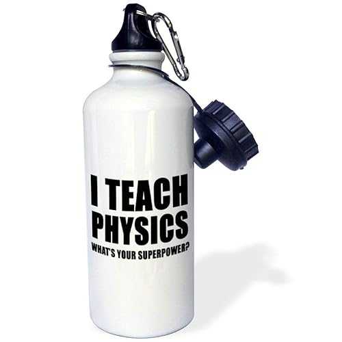 3dRose "I Teach Physics Whats Your Superpower Black" Sports Water Bottle, 21 oz, White